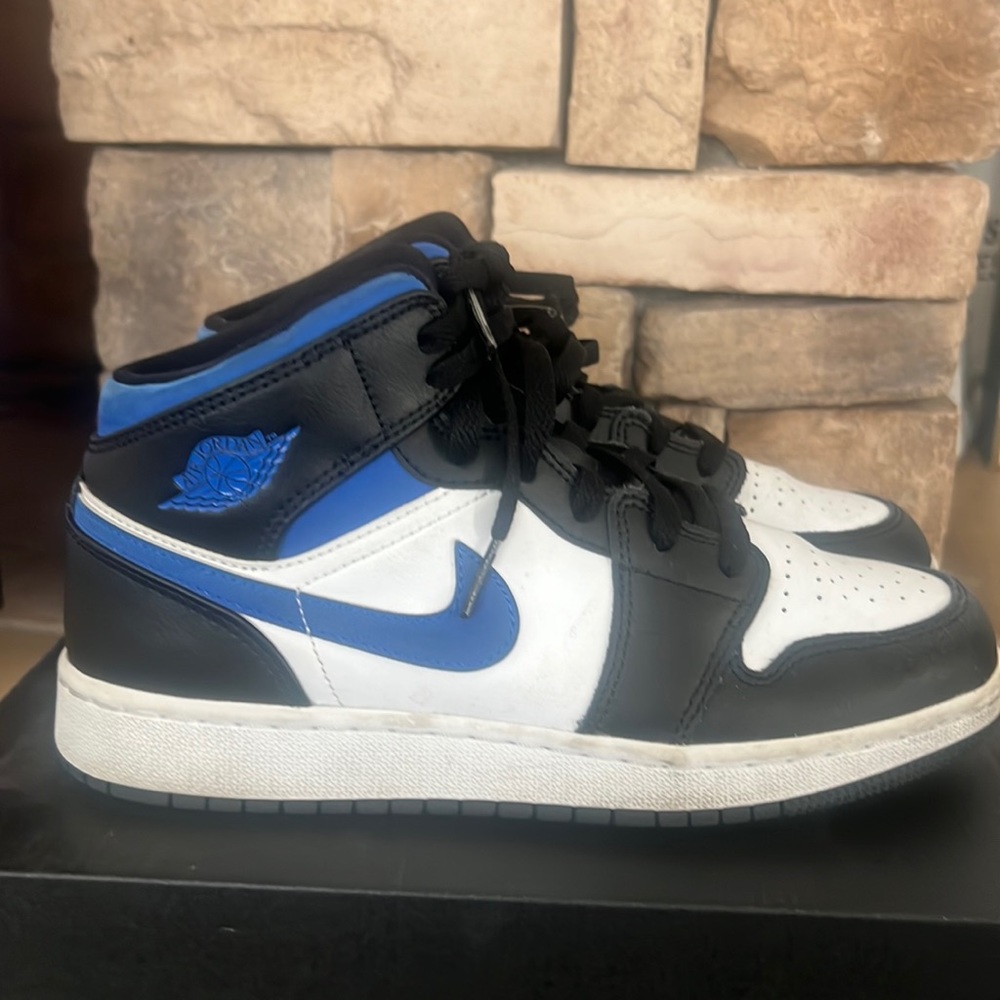 Nike air Jordan 1 mid. White/blue/black. Size 6.5Y.